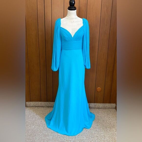 Badgley Mischka Pleated Bodice Plunge Evening Gown size 8 - Picture 4 of 16
